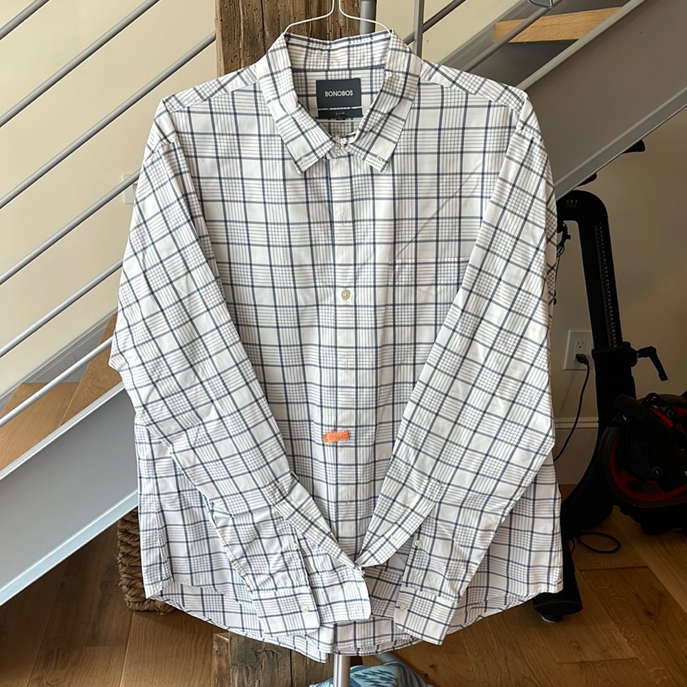 Bonobos Button Down Shirt. Slim Fit. XXL. Grey & White.